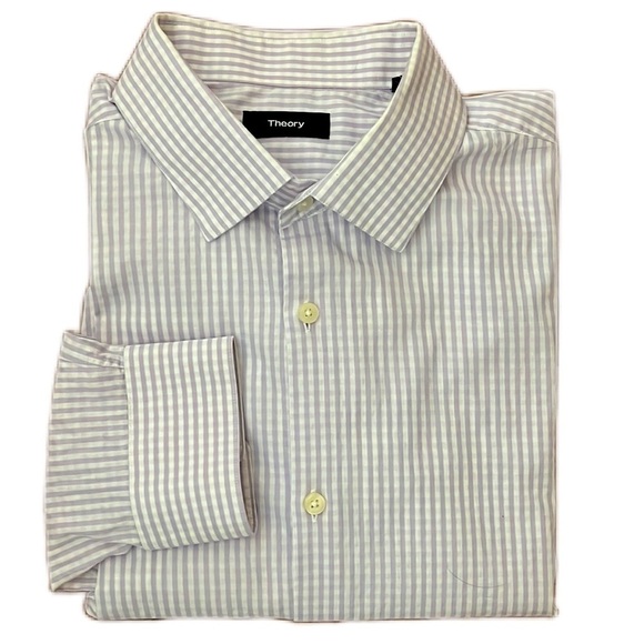 Theory mens lilac White Plaid Buttons Down Shirt Size 17 R - Picture 1 of 11